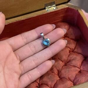 Sterling aquamarine color stone Heart Pendant